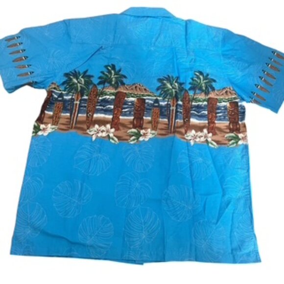 NEW Favant Aloha Shirt Men’s Size Large Hawaiian Blue Short Sleeve Button Up - Picture 3 of 14